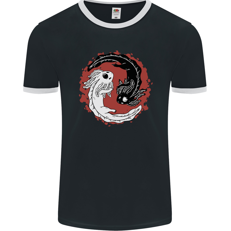 Yin Yang Axoloti Mens Ringer T-Shirt FotL Black/White