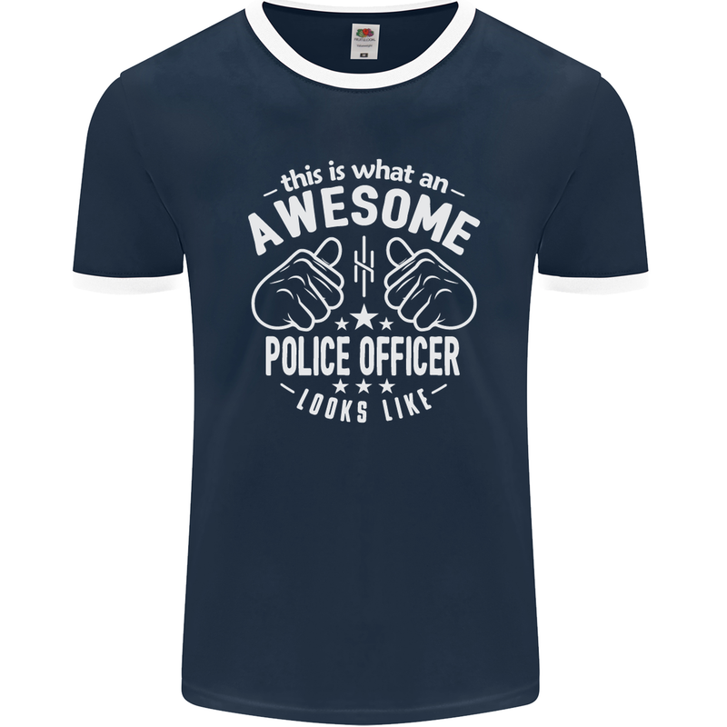 An Awesome Police Officer Looks Like Mens Ringer T-Shirt FotL Navy Blue/White