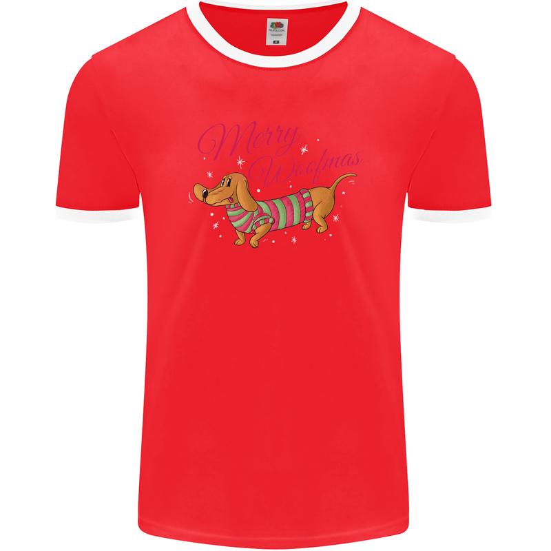 Merry Wiener Funny Christmas Dog Mens Ringer T-Shirt FotL Red/White