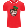 St Patricks Day Cat Funny Irish Mens Ringer T-Shirt FotL Red/White