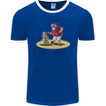 Christmas Beach Santa Clause & Snowman Mens Ringer T-Shirt FotL Royal Blue/White