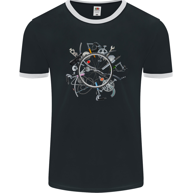 Bicycle Parts Cycling Cyclist Cycle Bicycle Mens Ringer T-Shirt FotL Black/White