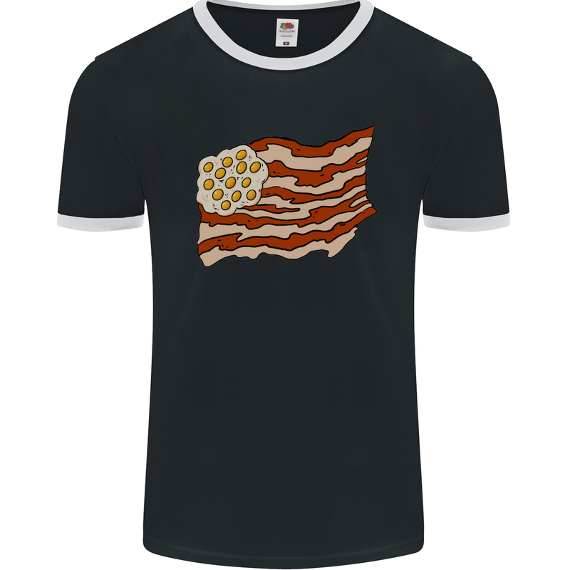 Bacon Egg Stars and Stripes Flag Funny USA Mens Ringer T-Shirt FotL Black/White