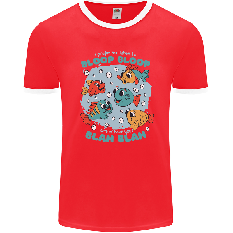 Bloop Bloop Funny Fishing Fisherman Mens Ringer T-Shirt FotL Red/White