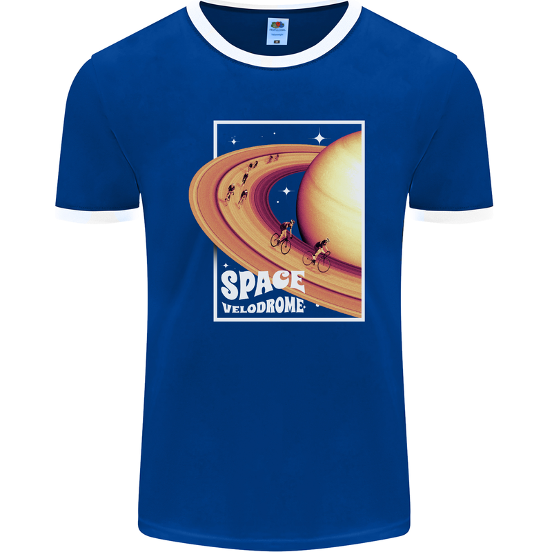 Space Velodrome Cycling Cyclist Bicycle Mens Ringer T-Shirt FotL Royal Blue/White