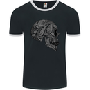 Mandala Skull Gothic Biker Motorbike Mens Ringer T-Shirt FotL Black/White