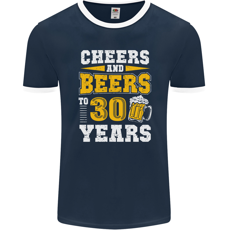 30th Birthday 30 Year Old Funny Alcohol Mens Ringer T-Shirt FotL Navy Blue/White