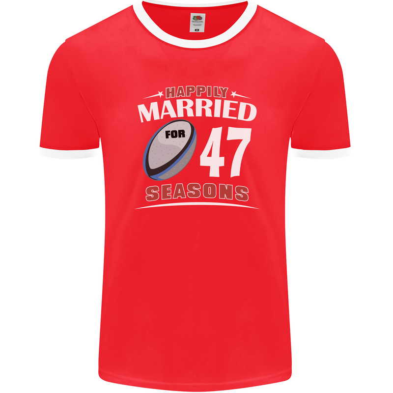 47 Year Wedding Anniversary 47th Rugby Mens Ringer T-Shirt FotL Red/White