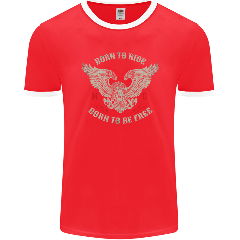 Born to Ride Biker Motorcycle Motorbike Mens Ringer T-Shirt FotL Red/White