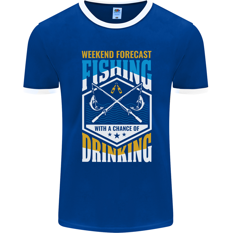 Weekend Fishing Funny Alcohol Beer Mens Ringer T-Shirt FotL Royal Blue/White