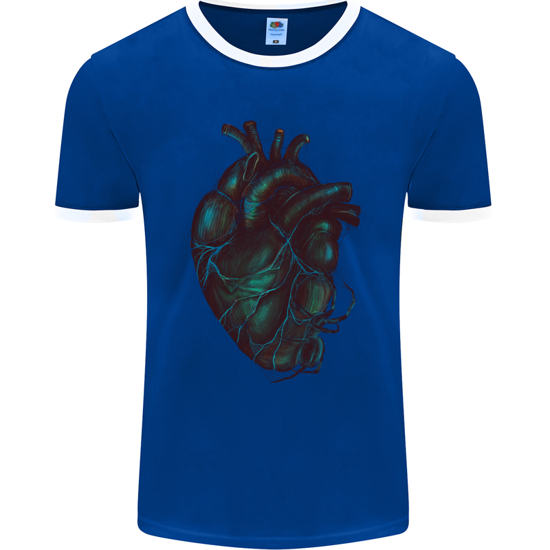 Rotten Heart Gothic Demon Satan Skull Evil Mens Ringer T-Shirt FotL Royal Blue/White