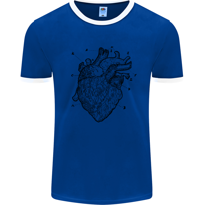 Heart Diagram Mens White Ringer T-Shirt Royal Blue/White