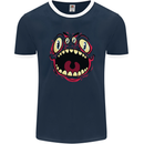 Four Eyed Scary Monster Halloween Mens Ringer T-Shirt FotL Navy Blue/White