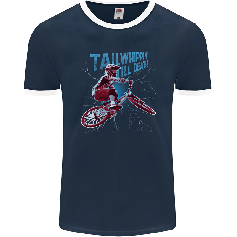 Tailwhippin BMX Cycling Bicycle Mens Ringer T-Shirt FotL Navy Blue/White