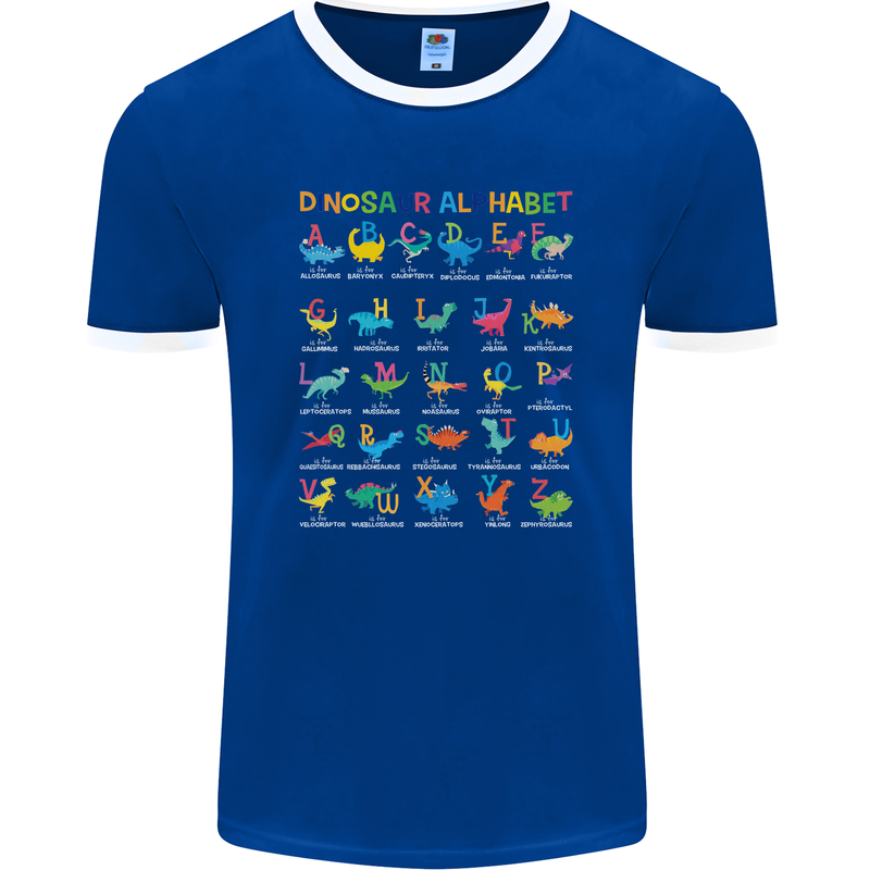 Dinosaur Alphabet T-Rex Funny Mens Ringer T-Shirt FotL Royal Blue/White