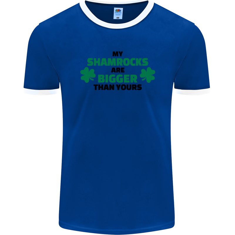 My Shamrocks Funny St. Patrick's Day Boobs Mens Ringer T-Shirt FotL Royal Blue/White