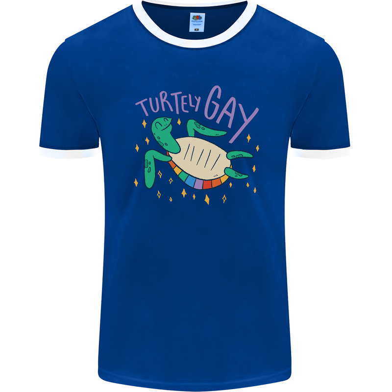 LGBT Turtle Gay Pride Day Awareness Mens Ringer T-Shirt FotL Royal Blue/White