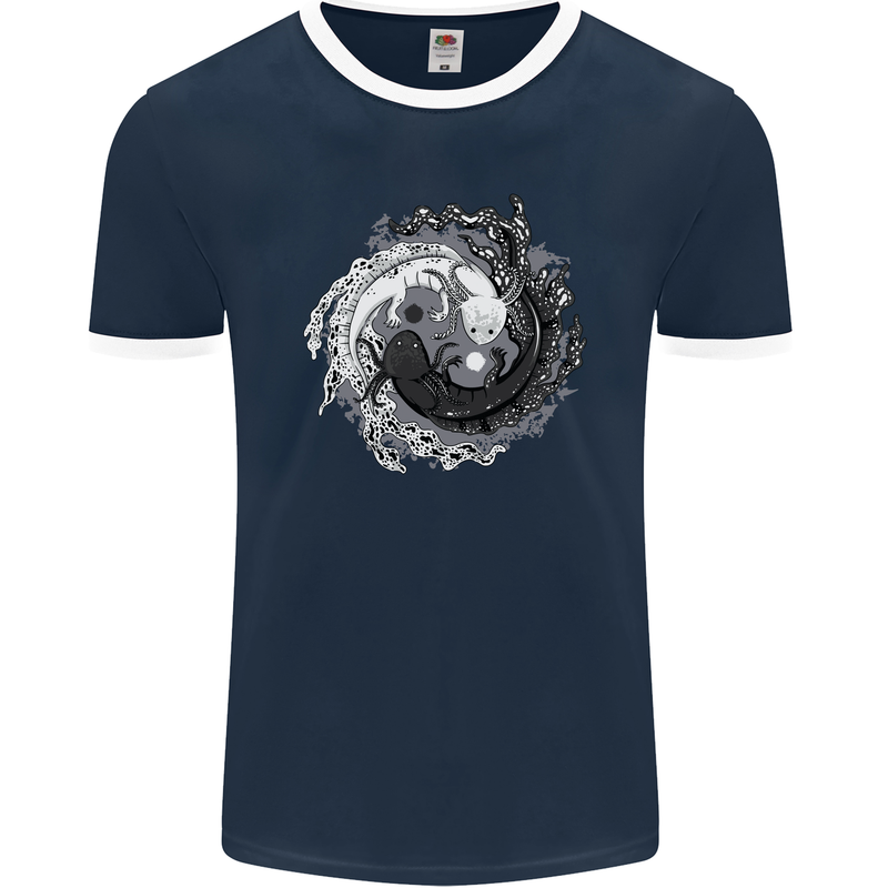 Axoloti Yin Yang Mens Ringer T-Shirt FotL Navy Blue/White