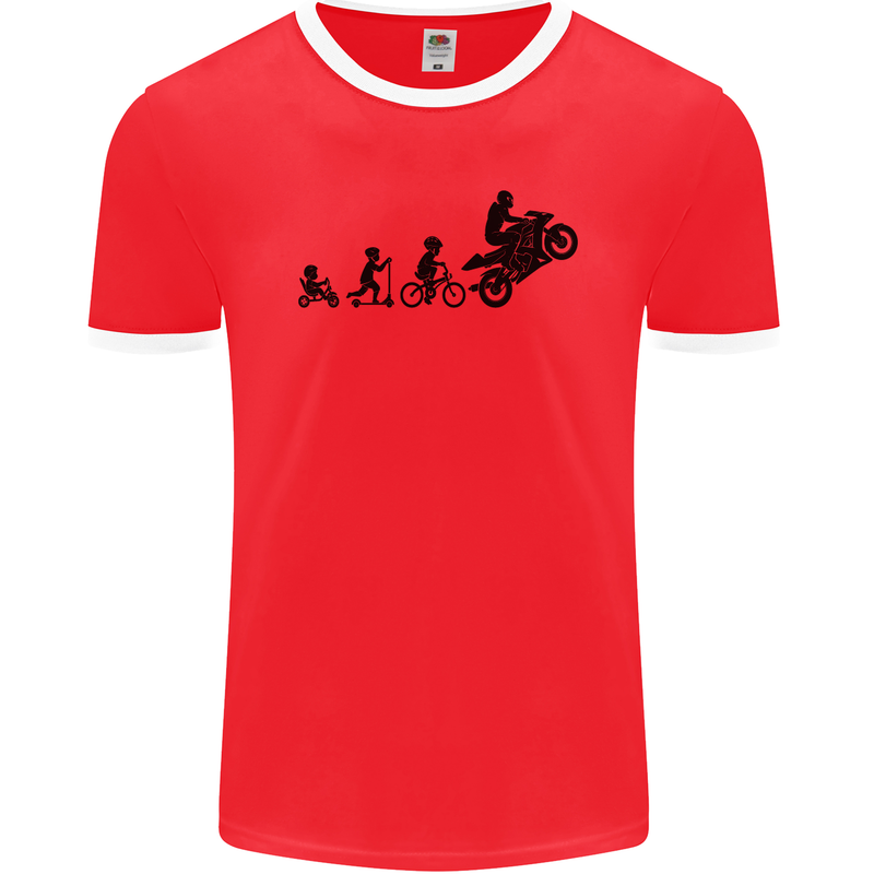 Motorbike Evolution Funny Biker Motorcycle Mens Ringer T-Shirt FotL Red/White