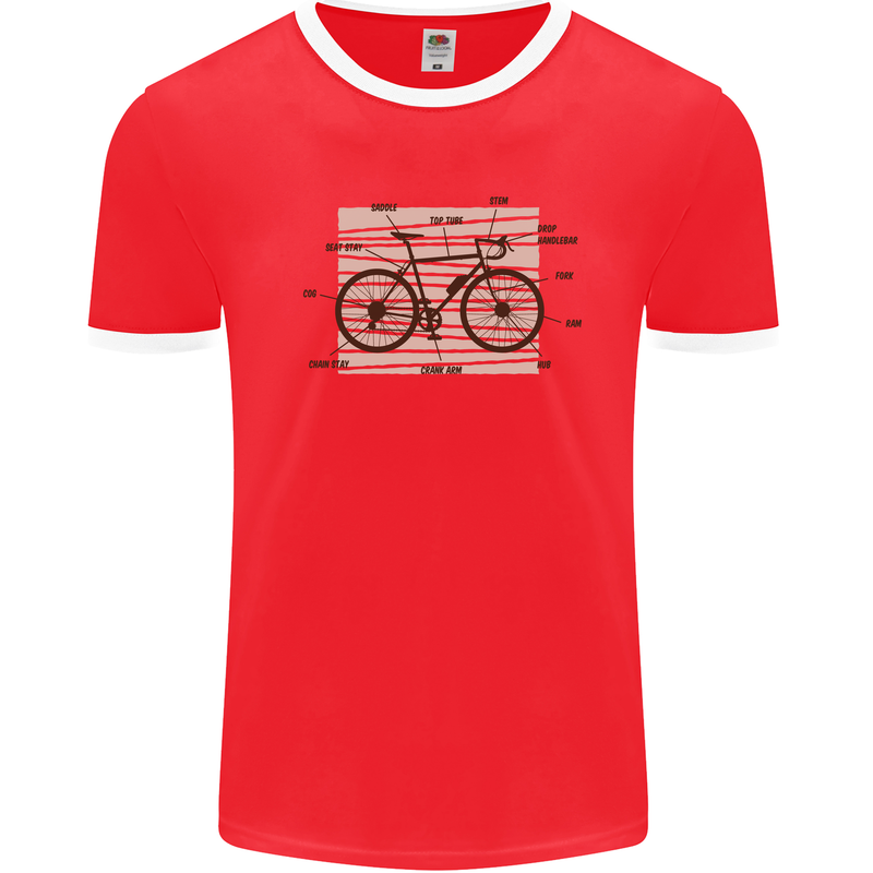 Bicycle Anatomy Funny Cycling Cyclist Funny Mens White Ringer T-Shirt Red/White