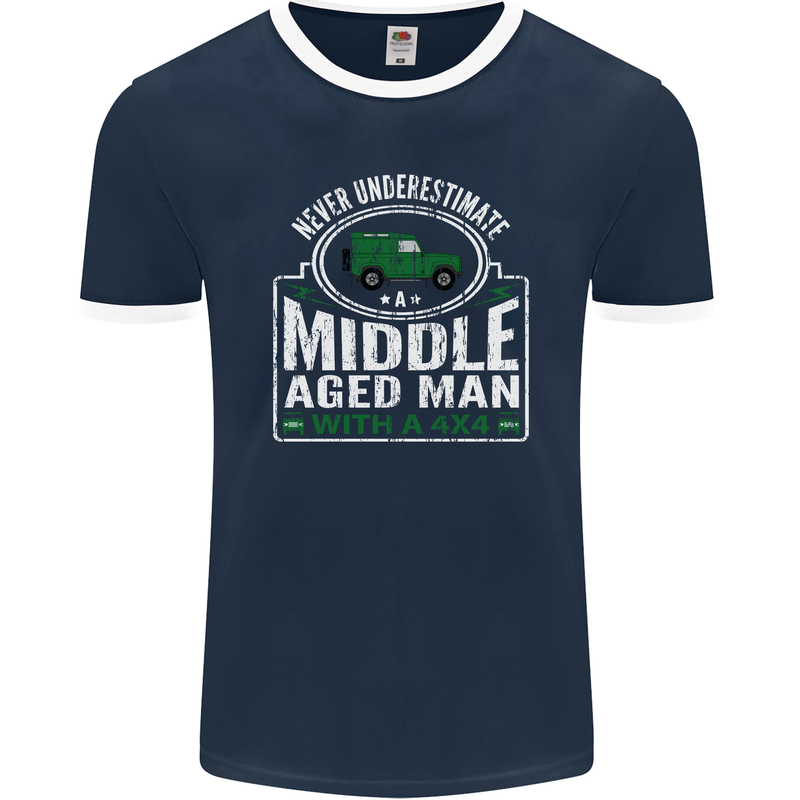 A Middle Aged Man With a 4x4 Off Roading Mens Ringer T-Shirt FotL Navy Blue/White