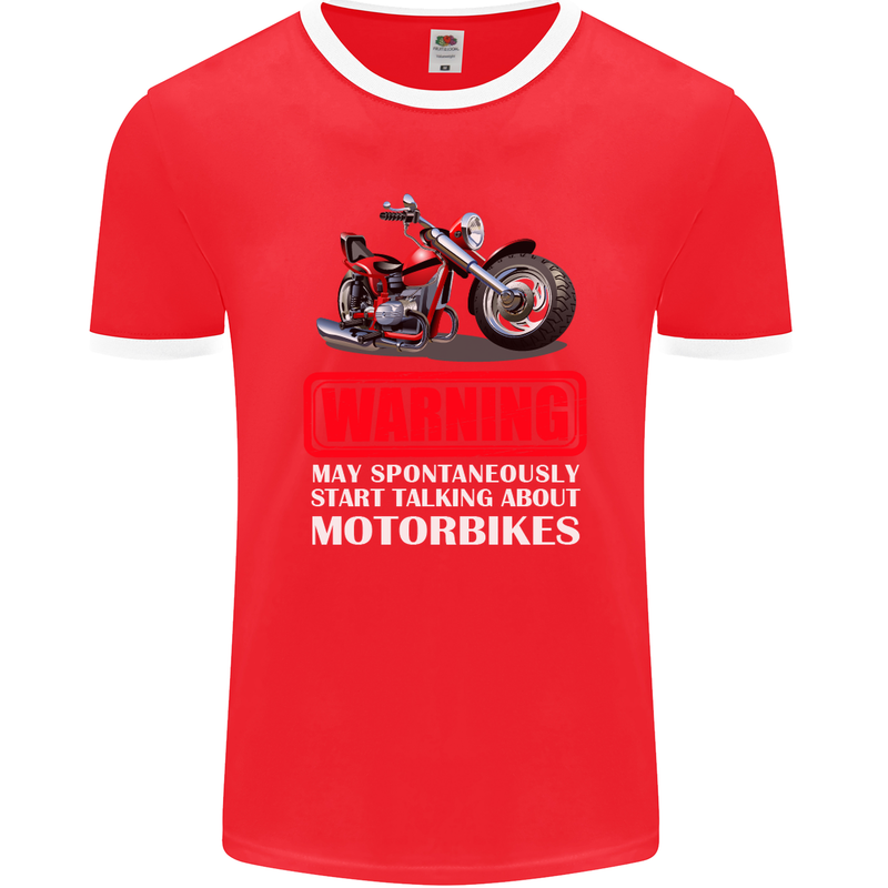 May Start Talking About Motorbikes Funny Mens Ringer T-Shirt FotL Red/White