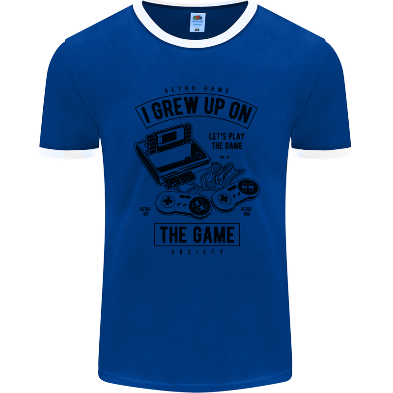 I Grew up on the Gamer Funny Gaming Mens Ringer T-Shirt FotL Royal Blue/White