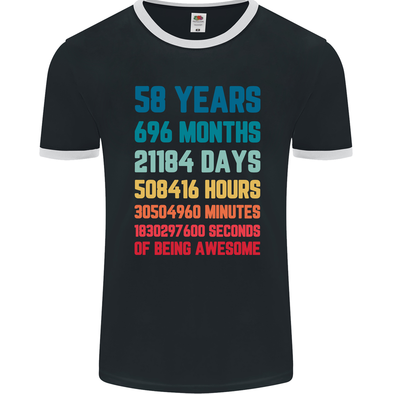 58th Birthday 58 Year Old Mens Ringer T-Shirt FotL Black/White
