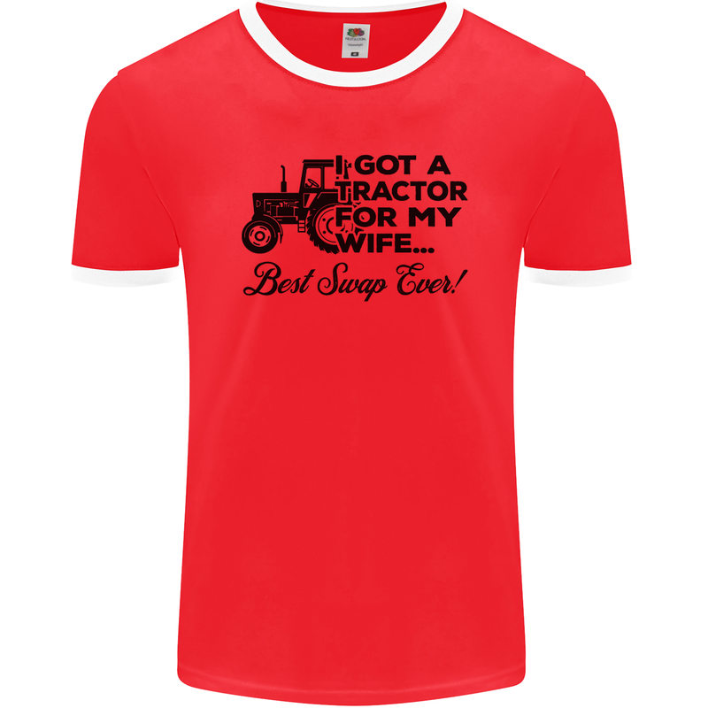 Tractor for My Wife Best Swap Ever Farming Mens Ringer T-Shirt FotL Red/White