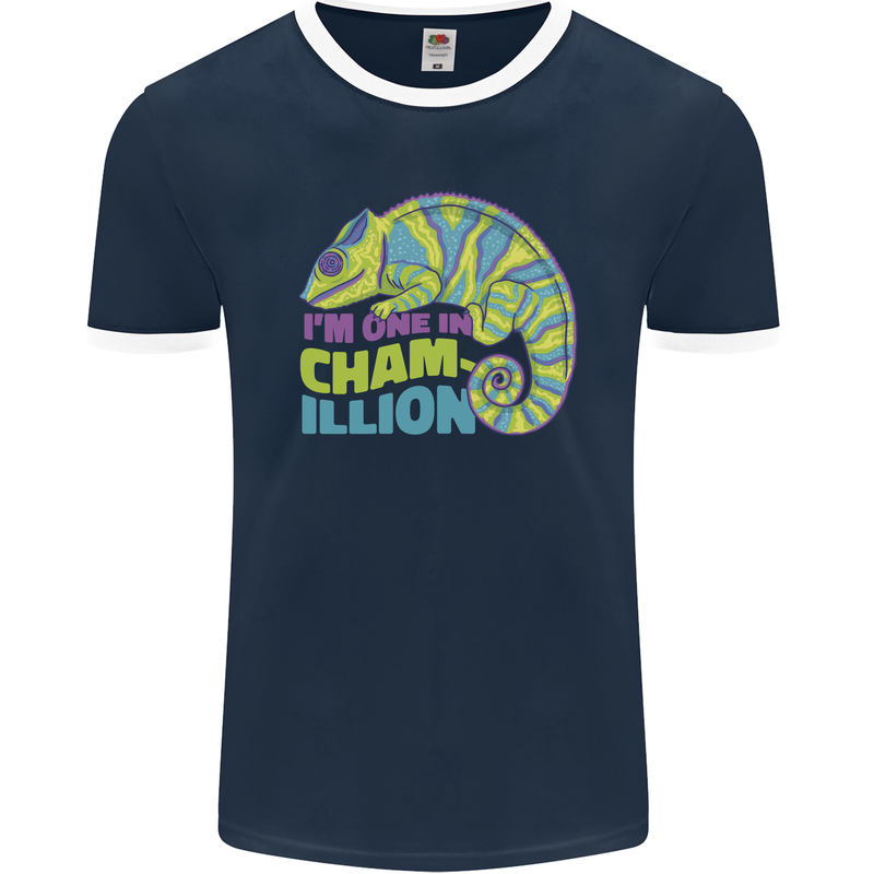 Im One in a Chamillion Funny Chameleon Mens Ringer T-Shirt FotL Navy Blue/White