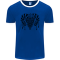 Tribal Bull Skull Buffalo Mens Ringer T-Shirt FotL Royal Blue/White