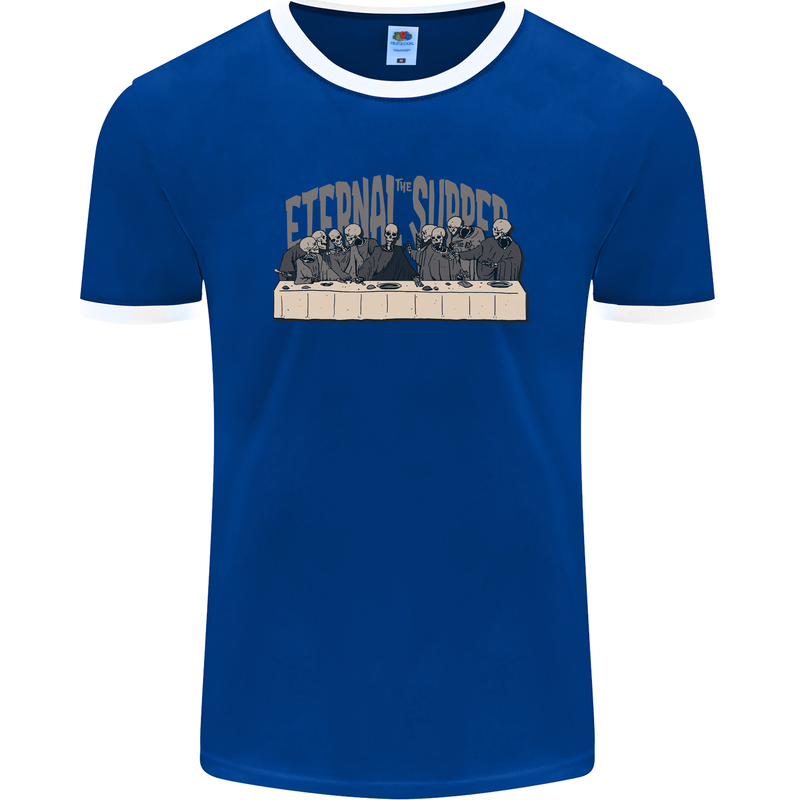 The Eternal Supper Last Parody Atheist Skulls Mens Ringer T-Shirt FotL Royal Blue/White