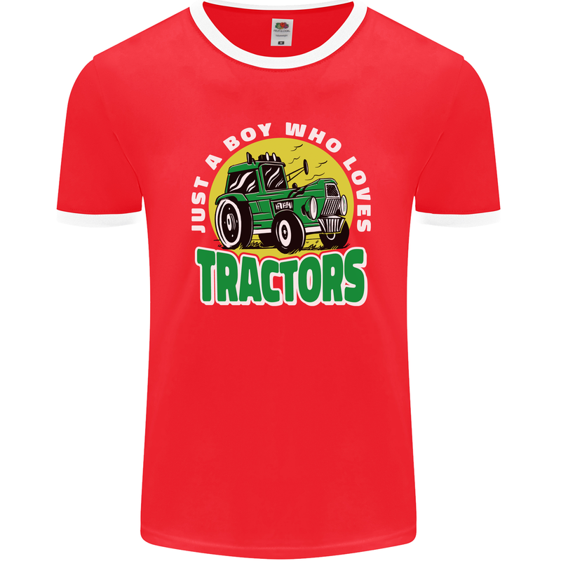 Farming Just a Boy Who Loves Tractors Mens Ringer T-Shirt FotL Red/White