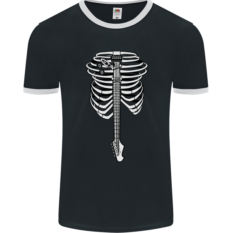 Electric Guitar Ribs Guitarist Acoustic Mens Ringer T-Shirt FotL Black/White