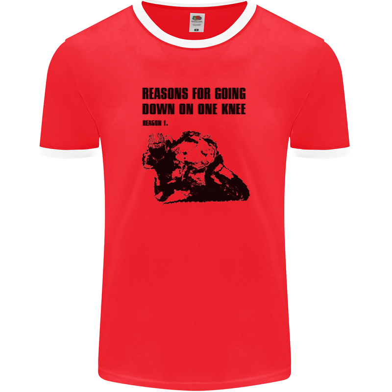 Biker Down on One Knee Motorcycle Motorbike Mens Ringer T-Shirt FotL Red/White