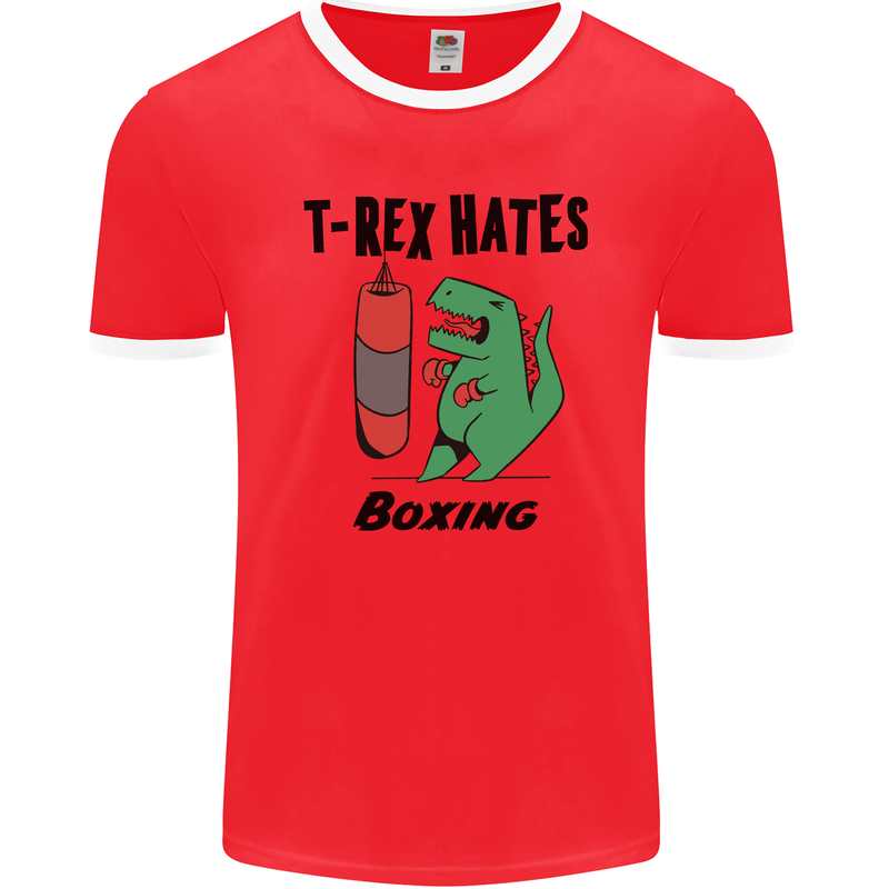 T-Rex Hates Boxing Funny Boxer MMA Sport Mens Ringer T-Shirt FotL Red/White