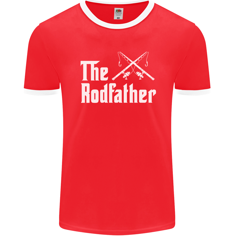 The Rodfather Funny Fishing Fisherman Mens Ringer T-Shirt FotL Red/White