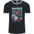 Imagine World Peace Music Guitar Hippy Mens Ringer T-Shirt FotL Black/White