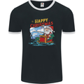 Santa Clause Fishing Funny Christmas Mens Ringer T-Shirt FotL Black/White