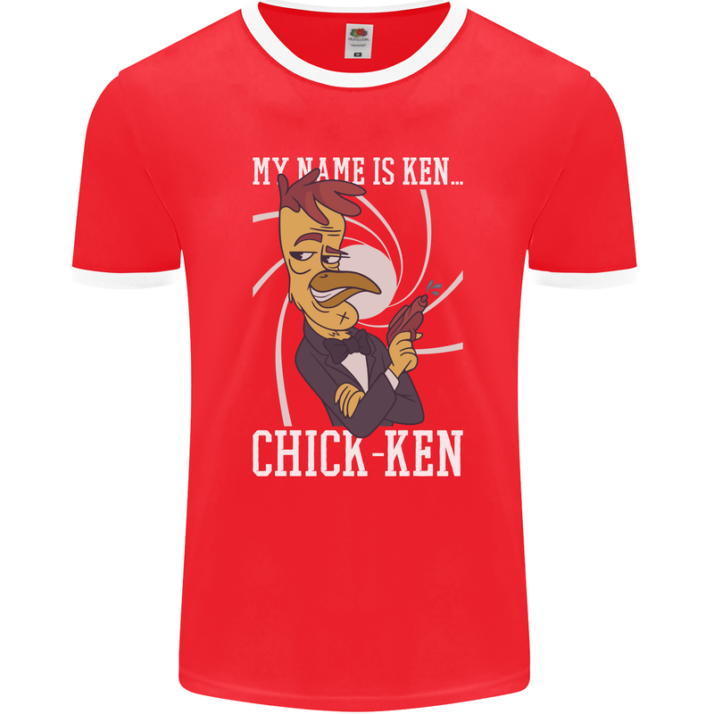 Funny Chicken Spy Parody Mens Ringer T-Shirt FotL Red/White