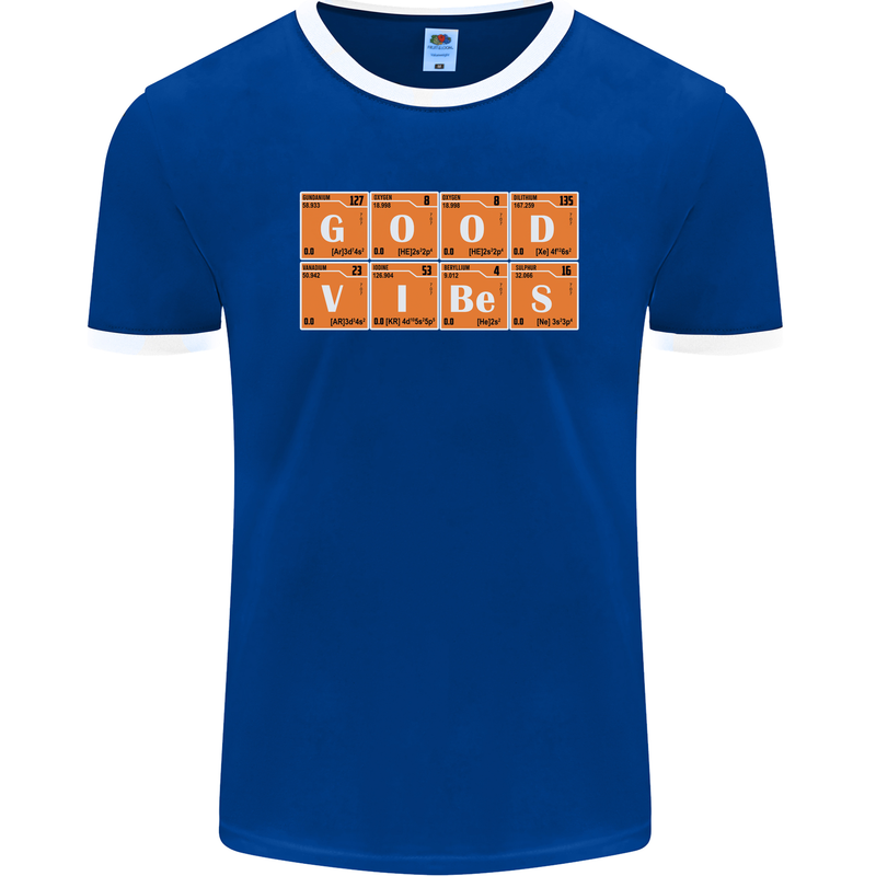 Good Vibes Periodic Table Chemistry Funny Mens Ringer T-Shirt FotL Royal Blue/White