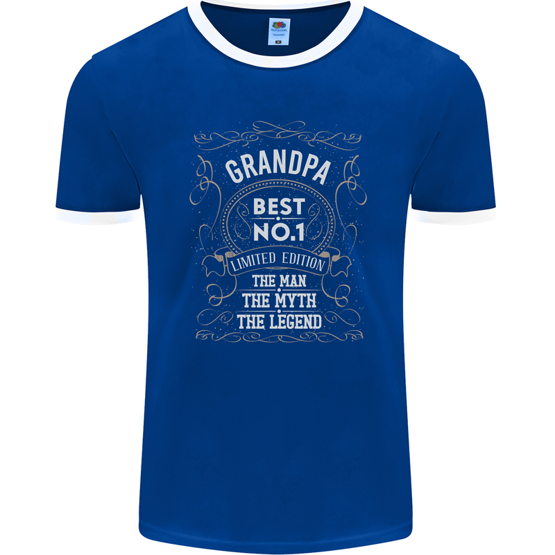 Father's Day No 1 Grandpa Man Myth Legend Mens Ringer T-Shirt FotL Royal Blue/White