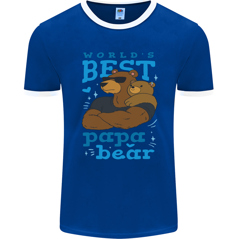 Worlds Best Papa Bear Fathers Day Mens Ringer T-Shirt FotL Royal Blue/White