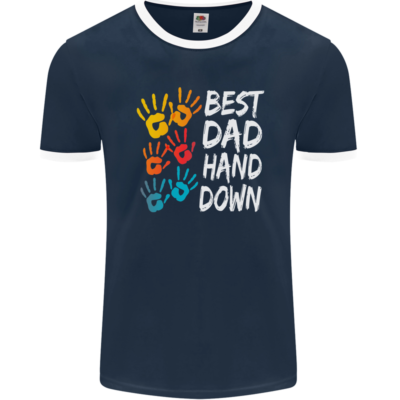 Best Dad Hands Down Fathers Day Funny Mens Ringer T-Shirt FotL Navy Blue/White