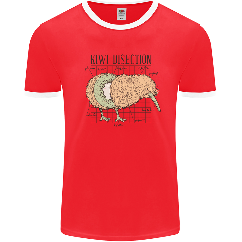Funny Kiwi Fruit Bird Disection Mens White Ringer T-Shirt Red/White