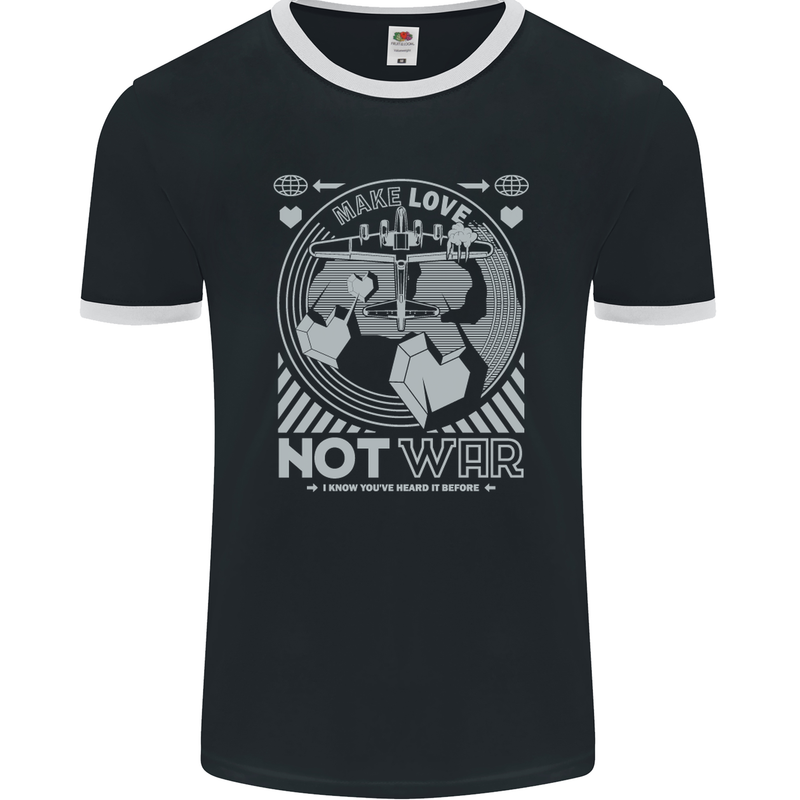 Make Love Not War World Peace Anti Mens Ringer T-Shirt FotL Black/White