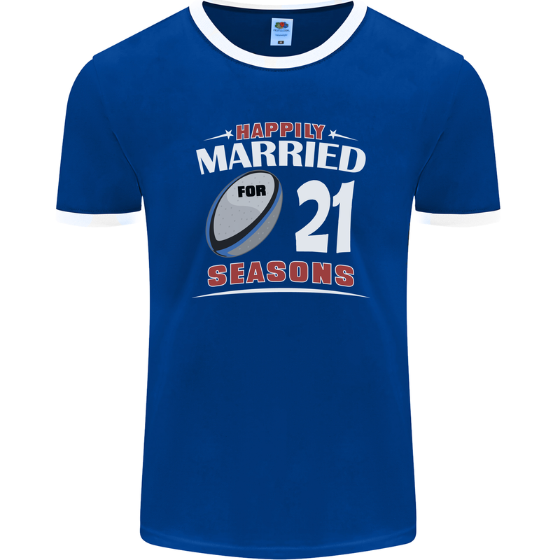 21 Year Wedding Anniversary 21st Rugby Mens Ringer T-Shirt FotL Royal Blue/White