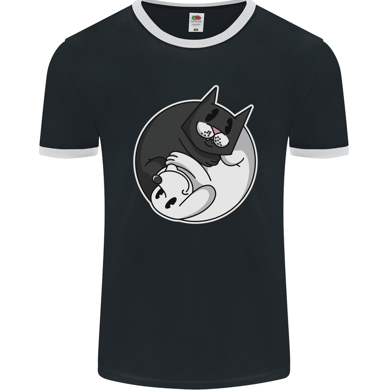 Cat and Dog Yin Yang Mens Ringer T-Shirt FotL Black/White