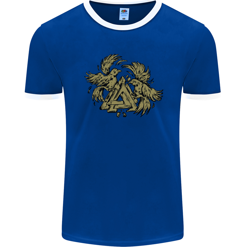 Valknut Symbol With Ravens Vikings Mens Ringer T-Shirt FotL Royal Blue/White