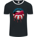 Sexy USA Flag Lips America July 4th Mens Ringer T-Shirt FotL Black/White